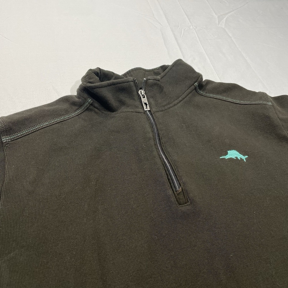 Tommy Bahama Mens Large‎ 1/4 Zip Pullover Cotton Ribbed Sweater Black